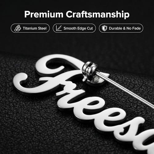 Image of Custom Name Lapel Pin Personalized Script Brooch for Women Men, Customizable Name Badge Elegant Cursive Letter Pin, Minimalist Jewelry Gift for Wedding Birthday Anniversary
