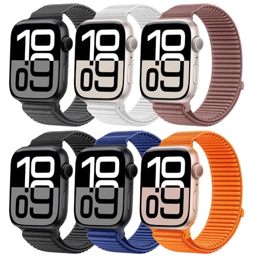 Confezione 6 Cinturini Nylon Compatibile con Cinturino Apple Watch 46mm 42mm 41mm 40mm 44mm 45mm 49mm 38mm, Sportivo Morbido Regolabile Cinturino per iWatch 11 10 9 8 7 6 5 4 3 2 1 SE Ultra 1/2/3