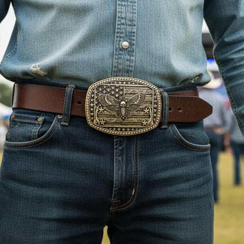 Image of Belt Buckles Men American Flag Belt Buckle for Women | Texas Belt Buckle for Rodeo Season, Solid Zinc Alloy Western Belt Buckle to 2027 RODEOHOUSTON, Hebillas Vaqueras para Hombre