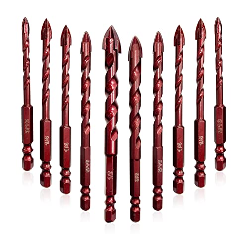 Fewell FWDGL00043 Masonry Drill Bits 10 Pcs, Concrete Drill Bit Set Size 3/16 Inch To 1/2" cover