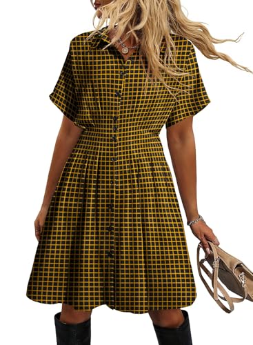 Dokotoo Women Button Front Pleated Mini Shirt Dress...