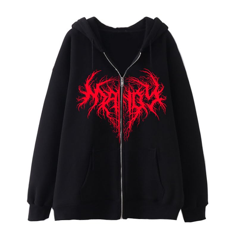 Men‘s Y2K Skeleton Zip Up Hoodie Grunge Dark Academia Sweatshirt Goth Punk Emo Jacket Loose Long Sleeve Clothing