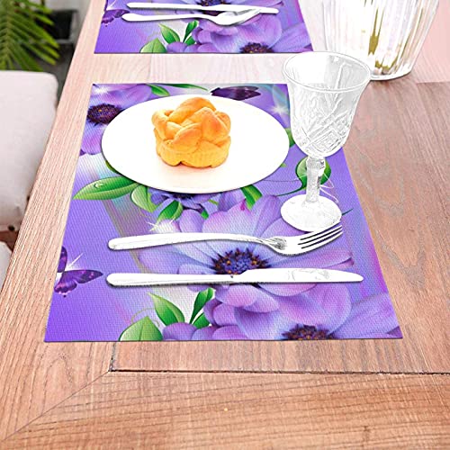 Set de table résistant chaleur violet aux finitions fleurs haut de gamme x4