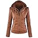 Mujer Cazadoras Polipiel Chaqueta Mujeres, CNBOY Invierno Cremallera Jackets Chaquetas Deportiva Cuero Moto Cazadoras Imitacion Piel Biker Abrigos con Capucha (Marrón, 3XL)