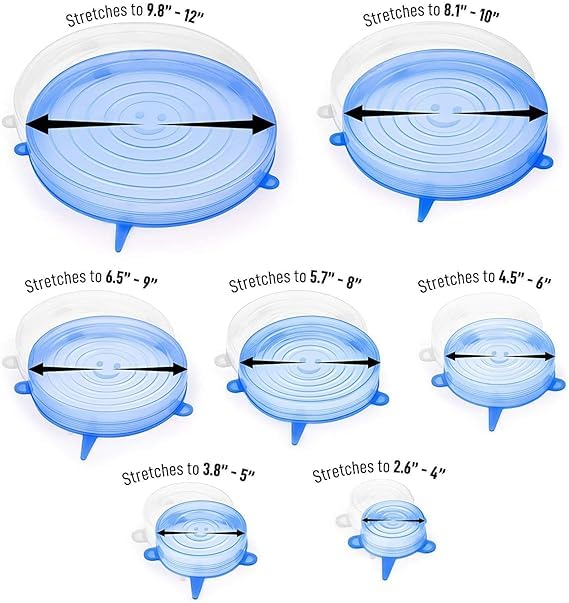 SAJAG Microwave Safe Silicone Stretch Lids Reuseable Flexible Covers For Rectangle, Round, Square Bowls, Dishes, Plates, Cans, Jars, Glassware And Mugs Pack Of 6 Lids, Multi-Coloured 4