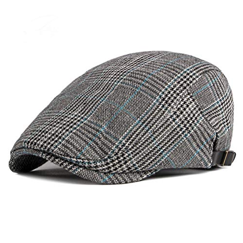 YUELGUANG Men's Classic Retro Plaid Cap Cotton Flat Ivy Gatsby Newsboy Driving Hat (Style1 Dark Grey)