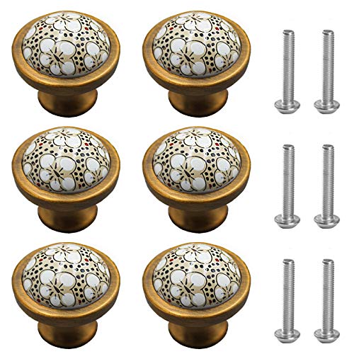 Yeemeen Poignée Meuble Porcelaine, 6Pcs Boutons de Porte et Tiroir, Pour Commode, Armoire de Cuisine, Bronze Vieilli, 32 * 24mm