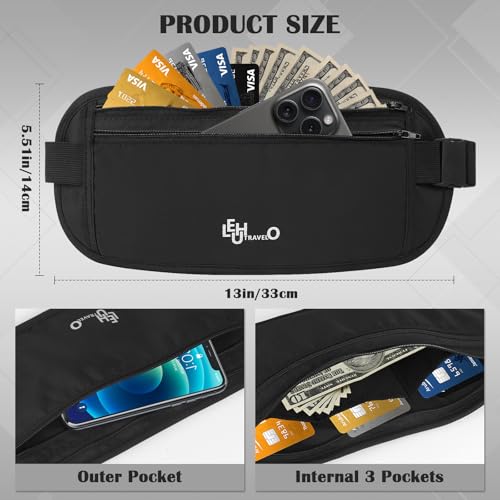 Image of Money Belt - Anti-Theft Fanny Pack with Adjustable Elastic Strap, Nylon Hidden Money Pouch for Passport, Cards, Cash, Travel Money Belt Under Clothes for Men Women