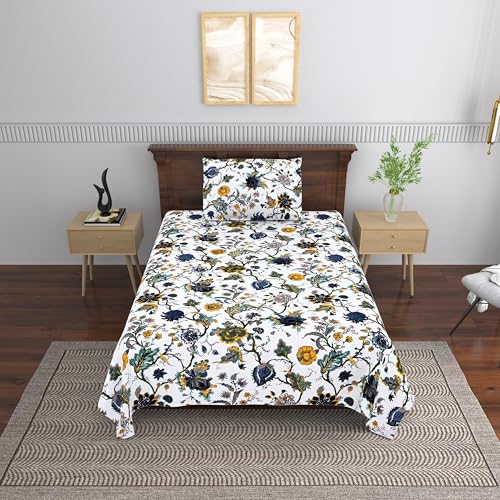 Image of Mafatlal Saanjh 144 TC Cotton Single Bed Sheet 90x60 Inch | Ethnic Printed Bedsheet for Single Bed | Soft & Breathable Fabric | Pillow Cover Included | Ethnic Multicolor