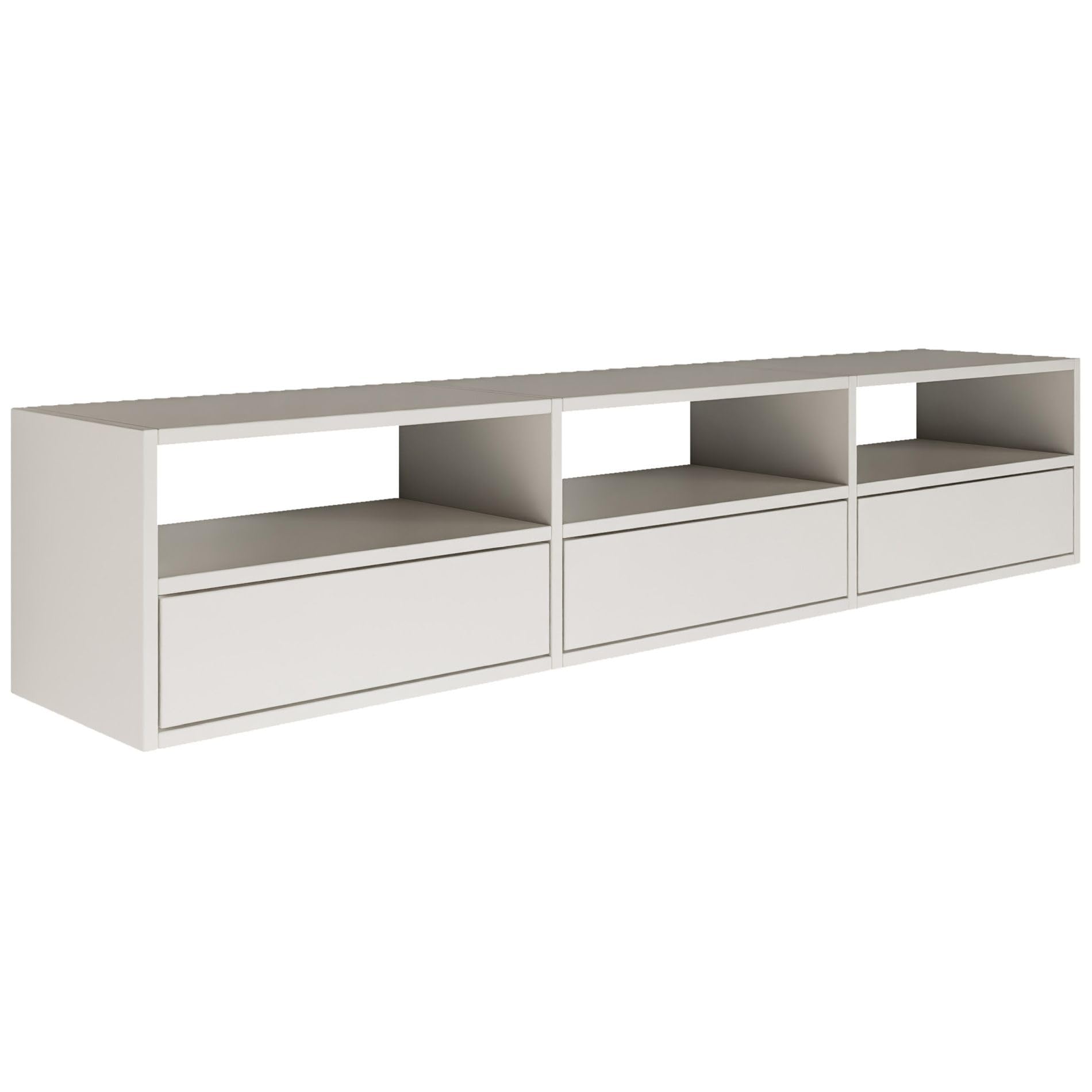 Selsey TV Lowboard - Weiß Farbe Moderne Fernseher Kommode 150 x 30 x 30 cm (BxTxH) TV Unterschrank für Wohnzimmer Schrank mit Klappen Push to Open Lowboard Hängend TV Cabinet Wandmontage