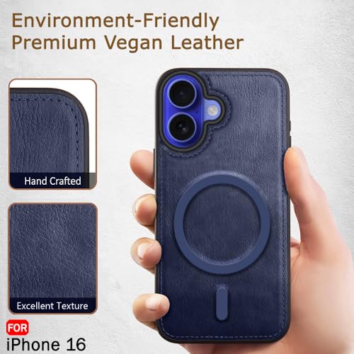 Image of TheGiftKart Genuine Leather Finish Back Cover Case for iPhone 16 | Shockproof Design | Raised Edges for Camera & Screen Protection | Stunning Minimalist Design Case Cover (Compatible MagSafe, Blue)