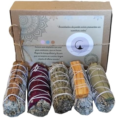 Kit Sahumerios Salvia apiana Blanca con Palo Sagrado Santo, Salvia Rosas, Salvia Canela, Romero, Eucalipto Cover