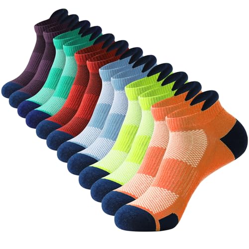 JOYNÉE Mens Ankle Athletic Low Cut Socks for Men Cushioned Running Sports Workout Tab Socks 6 Pairs,Multicolor,Sock Size 10-13
