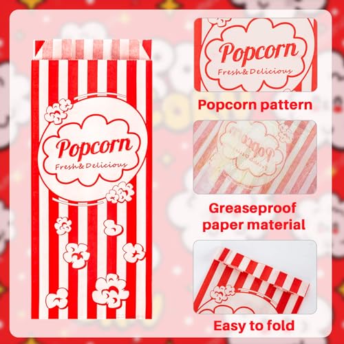 maqihan 100 popcorn bags individual servings - disposable paper popcorn bags party pop corn sleeves bulk carnival halloween christmas gift favor treat bolsas para palomitas movie night supplies