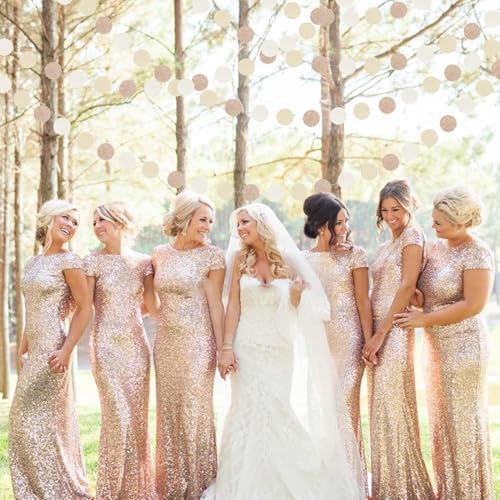 Image of Boho Champagne-Gold Party-Decorations Streamers-Garland - 52ft Fall Rustic Birthday Hanging Paper Banner,Autumn Baby Bridal Showe Neutral Wedding Bachelorette Decor Hugfond
