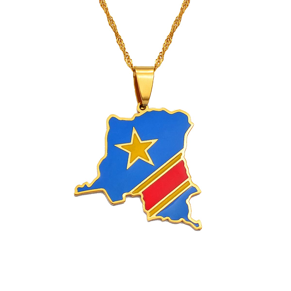HafritaDemocratic Republic Of The Congo Map Necklace Gold Chain Flag Pendant Necklaces