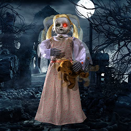 ELAMAS 36'' Animatronics Doll Halloween Decorations - Sound Activated with Creepy Sound, Light Up Eyes, Scary Motion, Haunted House Holiday Decor Horror Prop for Indoor/Outdoor, Yard Lawn Decoration