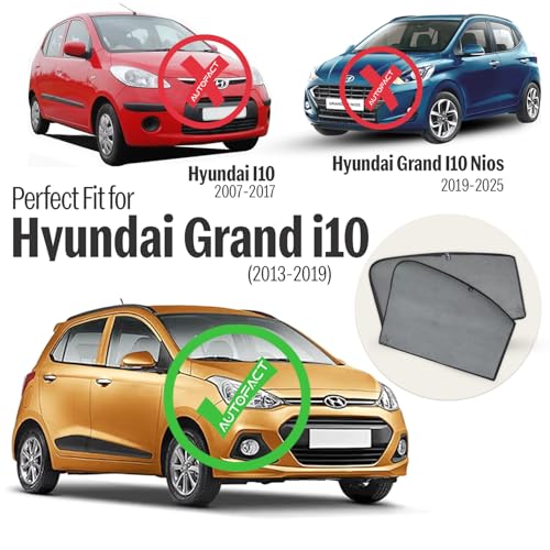 Image of Autofact Car Sunshades for Hyundai Grand I10 Old (2013 to 2019), UV Protection, Useful Car Accessories, Custom fit Sun Shades for Side Windows, Set of 4