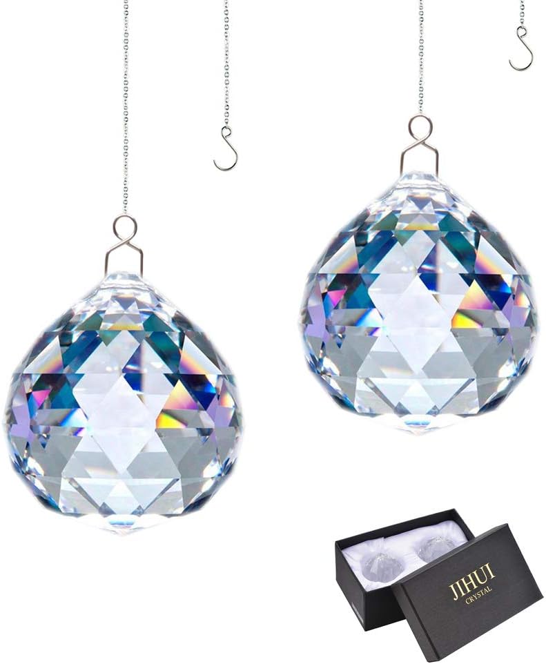 Suncatcher Crystals Ball Prism Window Rainbow Maker with Chain for Easy Hanging 40mm 2 Pack : Patio, Lawn & Garden