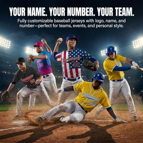 Camiseta de béisbol personalizada con nombre, número y logo miniatura 3