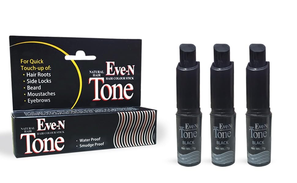 Image of Eve-N Tone Natural Hair Color Stick for Quick Touch-Up | Waterproof & Smudge-Proof Temporary Hair Dye Stick for Roots, s, Beard, Mustache & Eyebrows | Easy to Use Pack Of 3, 21g Black
