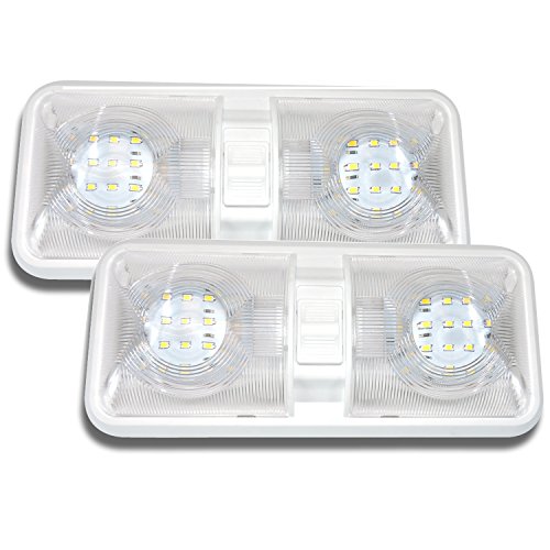 2 Pack RV LED Ceiling Double Dome Light Fixture with ON/Off Switch Interior Lighting for Car/RV/Trailer/Camper/Boat DC 12V Natural White 4000-4500K 48X2835SMD