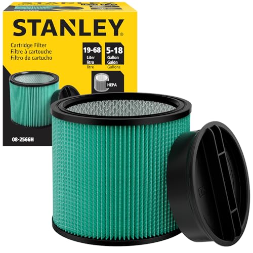 Image of Stanley HEPA Cartridge Filter Fits Most 5-18 Gal Wet /Dry Vacuums 08-2566H | High Efficiency, Washable & Reusable Replacement Filter
