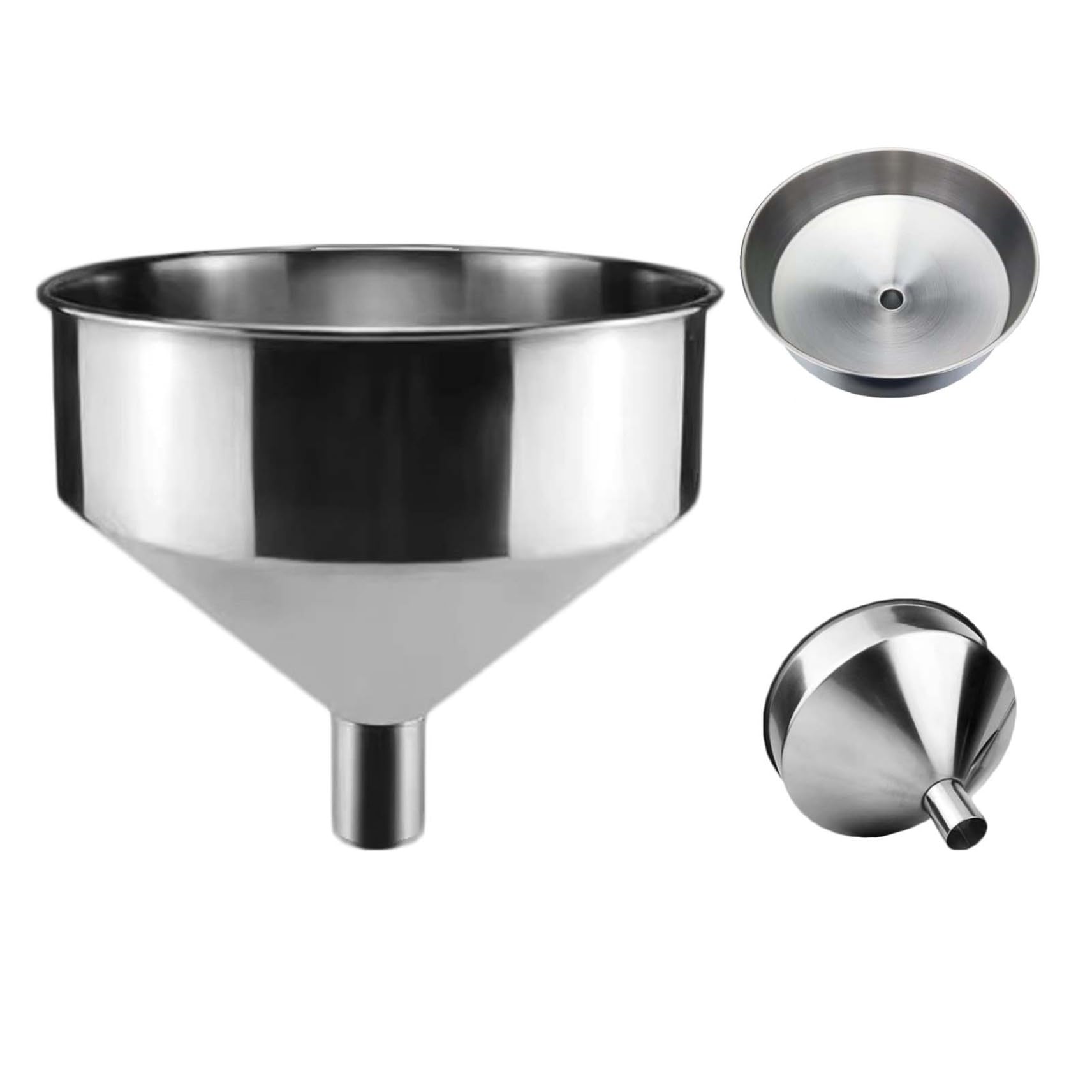 CAKEEYUM Metal Funnel Stainless Steel Funnel with Filter – Household Extra Large for Filling Bottles Liquid Oils Powder Beans Jam