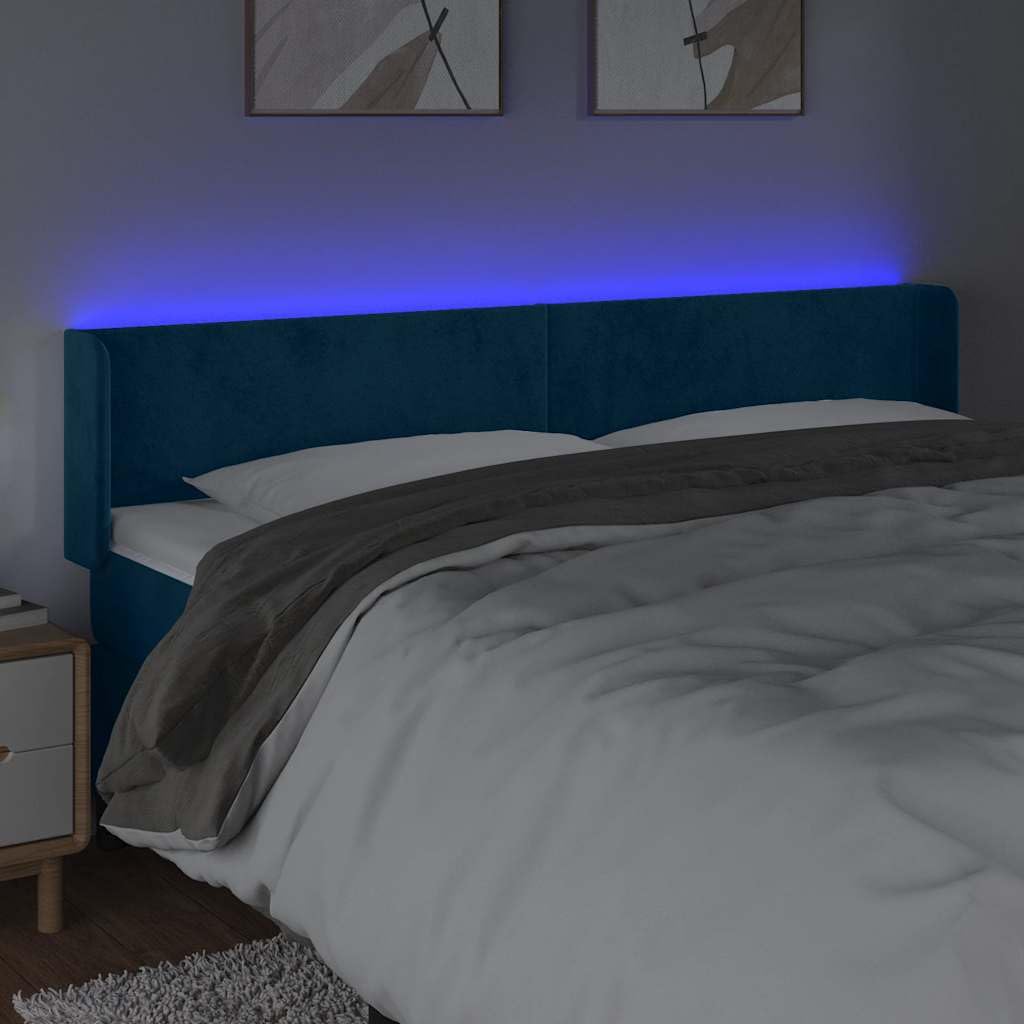 Cabecero LED azul oscuro 183 x 16 x 78/88 cm terciopelo altura ajustable diseño moderno para cama doble dormitorio apartamento