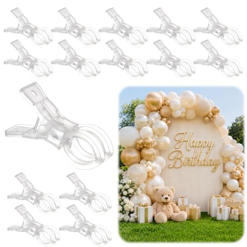 Image of LemonRoad 15 Pack Large Balloon Arch Clips 3.5 Inch with 2.36 Inch Mouth Opening Clear Balloon Clamps Plastic Transparent Backdrop Spring Clamp for Birthday Crafts Woodworking Photography Studio Decor