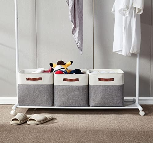 DECOMOMO Cube Storage Bin | Cube Storage Organizer Bins 11x11 Decorative Fabric Square Storage Cubes | Foldable Storage Cube Baskets Storage Organization for Shelf Closet Kids Cloth Bathroom (Grey and White, Cube - 4 Pack) 6 51W3zuSpTpL. AC