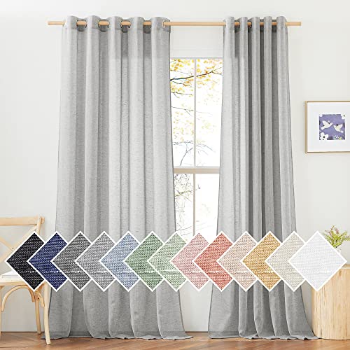 NICETOWN Linen Sheer Sliding Door Curtains 84 inch Long for Living Room, Grommet Semi Sheer Vertical Drapes Privacy with Light Filter for Home Office,