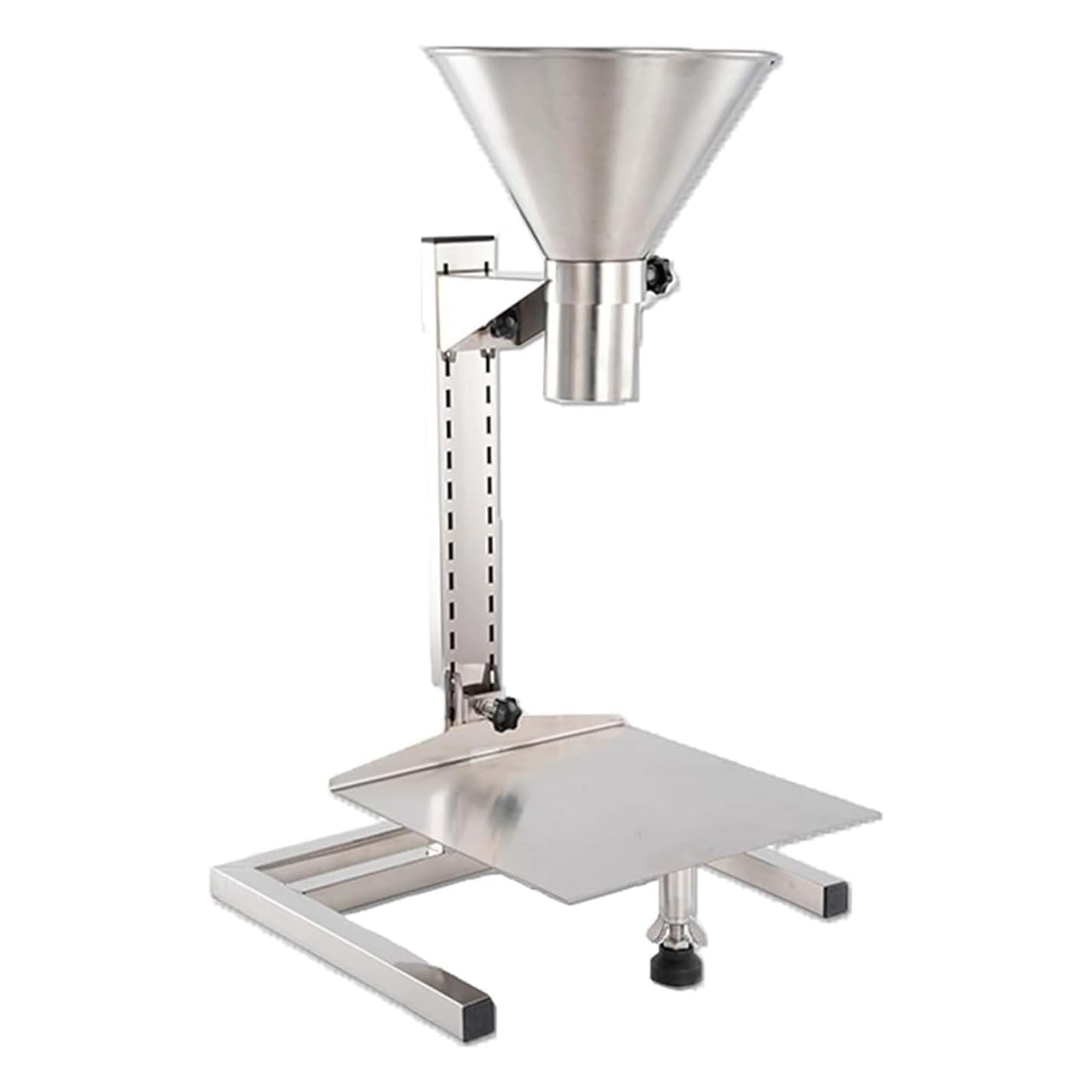 Tolva de alimentación de acero inoxidable con soporte y plataforma de elevación para un fácil llenado de polvo, pasta, líquido, gránulos