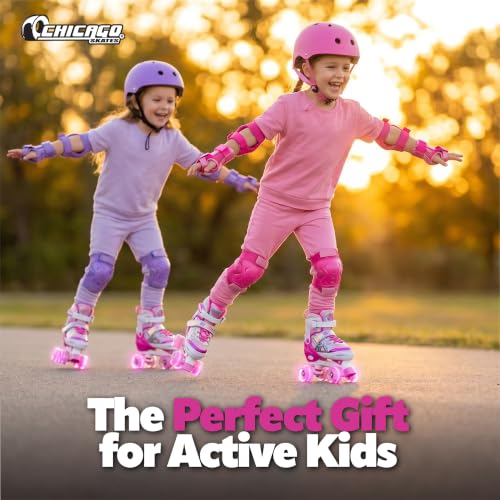 Image of Chicago Skates Glitzy Kids Roller Skates Unicorn - Adjustable Roller Skates Girls Boys, Light-Up Wheels, Durable Beginner Quad Skates, Front Stopper, Comfortable, Smooth Rolling, Indoor Outdoor,Age 3+
