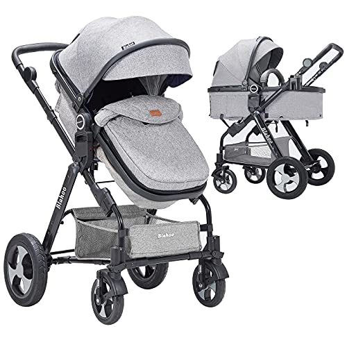 Blahoo Baby Stroller for Newborn, 2 in1 High Landscape Stroller, Foldable Aluminum Alloy Pushchair with Adjustable Backrest.Adjustable Awning