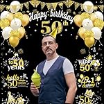 Large 50th Birthday Decorations, Big 50 Birthday Banner for Women Men, Black Gold Funny Fifty Years Bday Photo Booth Props Party Supplies for Outdoor Indoor - Image 3