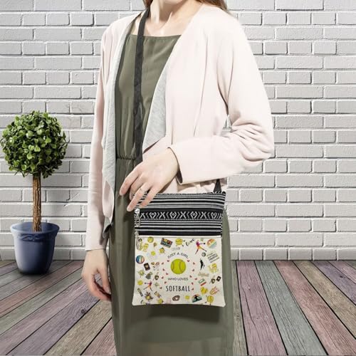 Just Love Softball Messenger Bag Small Ethnic Pattern Printed Adjustable Strap Crossbody Zipper Bag Phone Bag Wallet Cute Shoulder Handbag for Softball Lovers Fans Women3