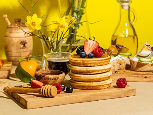 SOLTAKO Frühstücksbrettchen aus Olivenholz 4er Set 'The Breakfast King' 4x Oliven Holz Schneidebrett Set, 13/23 cm