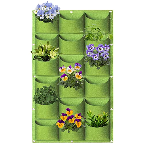 AkiiGer Sacs de plantation murale, 18 poches, sacs de plantation à suspendre, sacs de plantation pour extérieur et intérieur, jardinage, pot de fleurs vertical, décoration murale, vert