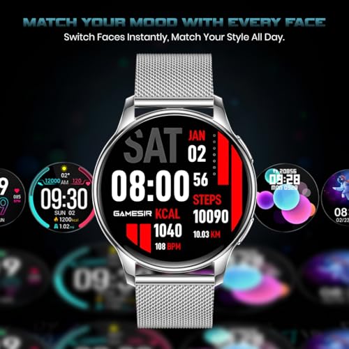 Image of GameSir Evo Vista Smartwatch, 1.39 inch HD Round Display, Bluetooth Calling, Heart Rate & SPO₂, 100+ Sports Modes, IP67, Long Battery Life for Men & Women (Millanese Silver)