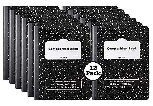 Cahier de comptes ligné marbre noir pour révisions et devoirs à la maison collège