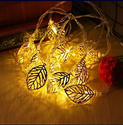 Image of Xenith 14 LED Decorative Leaf Shape Golden Metal String Lights Fairy Lights Decorative Lights for Diwali Christmas Home Marriage Festivals Indoor Outdoor Decoration Lighting (Warm White, 3.5 Meter)