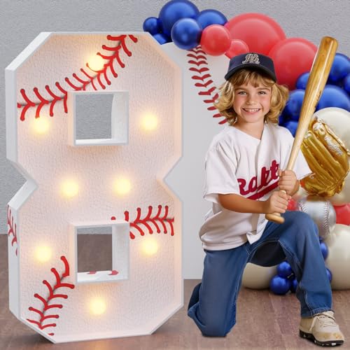 Image of Imprsv Baseball Birthday Decorations, 3ft Marquee Numbers 8 Party Decor
