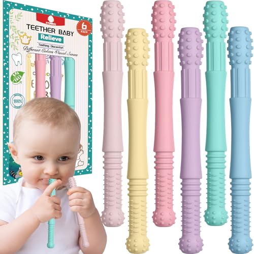 XYUNMUU Baby Teething Toys 6 Pack Silicone Teether Toy for Baby, Reaches Front, Back, and All New Teeth Types, Easy to Hold (6 Pack)