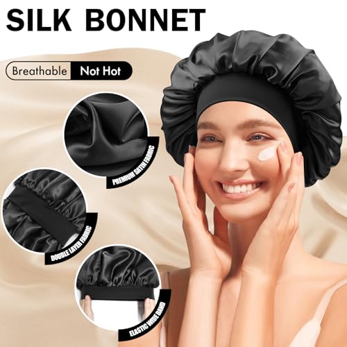 Satin Silk Bonnet for Sleeping, Double Layer Silk Sleep Cap for Men & Women, Soft Satin Lined Bonnet for Curly Hair - Image 4