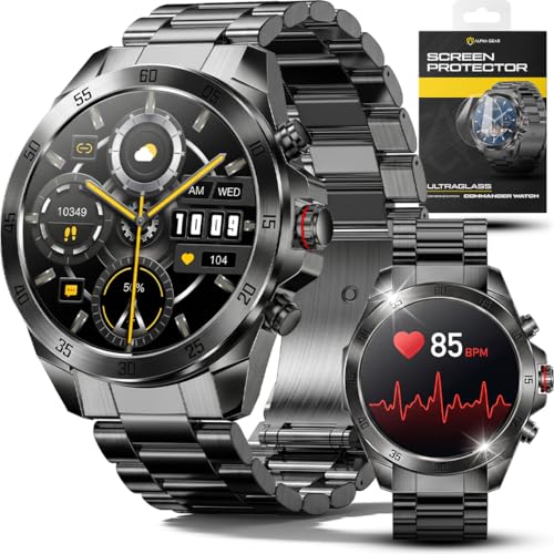 ALPHAGEAR Commander Smartwatch for Men Tactical Military Smart Watch 12-Day Battery AMOLED Display Bluetooth Calling IP68 Water Resistant Stainless Steel for Android iPhone Dark Gray