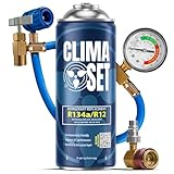 ClimaSet Gas de repuesto R134a para Aire Acondicionado de Coche con manguera y adaptador – para un rendimiento óptimo – respetuoso con la naturaleza – no tóxico – resistente a la corrosión – 170 g