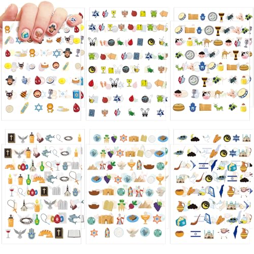 Feifeiya 12 Sheets Jewish Stickers Passover Self Adhesive Journal Stickers Pesach Seder Ten Plagues Nail Decals Jewish Party Decorations for Holiday Planner Calendar Journaling Scrapbook Supplies