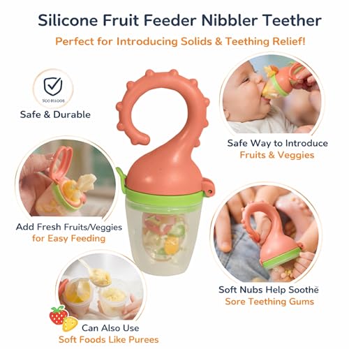 Image of Baby Skin Care Powder Talcum Puff Case Cum Container Box With Fruit Feeder Nibbler Teether For Babies /Kids /Toddler /New Born BPA Free (PATTERN 49)