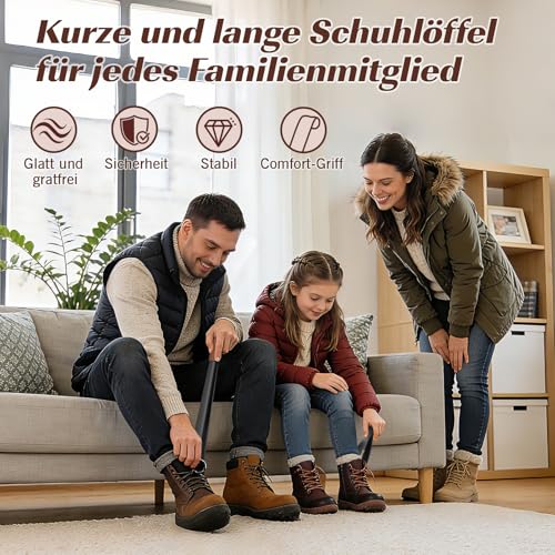 ZOMAKE Schuhlöffel Lang 42cm, Schuhlöffel Klein 19cm, robuster Metall-Schuhanzieher Set für Senioren, Kinder, Männer & Frauen, praktisch und tragbar für Alltag & Reisen (2er Schwarz A)